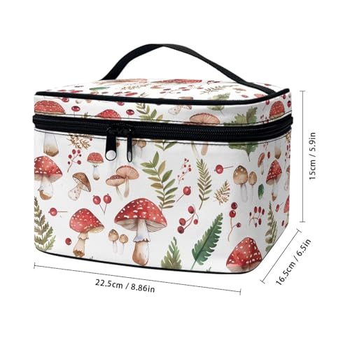 Cosmetic Bags Red Mushroom Printed Makeup Organizer Case for Women Ladies Multifunctional Toiletry Bursh Holder Purse Bathroom Receive Bag - color: Red Mushroom
