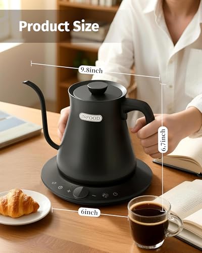 INFOOD 0.8L Gooseneck Electric Kettle, Precise Temperature Control for Pour Over Coffee & Tea, 1200W Fast Boiling Water, Auto Shut Off, Scheduling, Stainless Steel, Black - color: Black