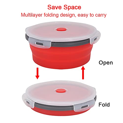 Guyuyii 4 Pack Food-Grade Silicone Collapsible Bowls with Lids for Camping | BPA-Free Round Nesting Set for RV Travel, Hiking, and Outdoor Recreation Activities | Microwave, Freezer, Dishware Safe - color: red