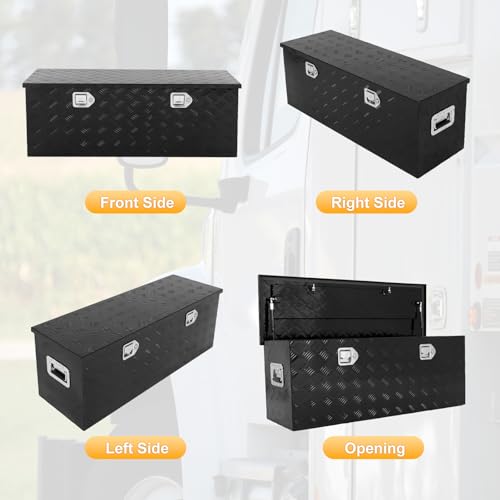 Black 44 Inch Truck Chest Tool box Heavy Duty Aluminum Stripes Plated Pick Up Truck Bed Box Waterproof RV Toolbox Storage with Side Handle and Lock Keys –44"x14"x16" - color: Black, size: 44"x14"x16"