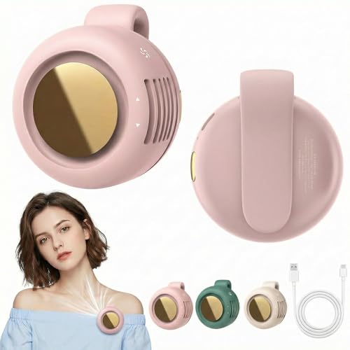 Portable Silent Mini Bladeless Electric Fan, 360° Rotatable Small Fan Clip On Shirt & Waist, Hands-Free Adjustable 3 Speeds Small Cooler Fans For Outdoor & Travel & Office (Pink) - color: Pink