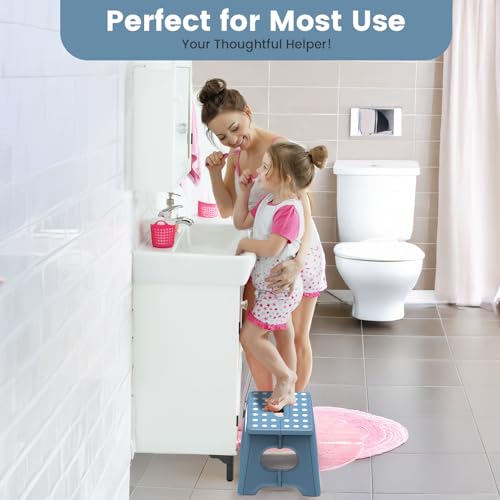 HBTower Folding Step Stool 9 Inch - Holds 600 lb, Non-Slip Surface & Carry Handle - Sturdy Step Stool for Kids, Toddlers & Adults - Compact Foldable Foot Stool for Kitchen, Bathroom, Bedroom(Blue) - color: Blue