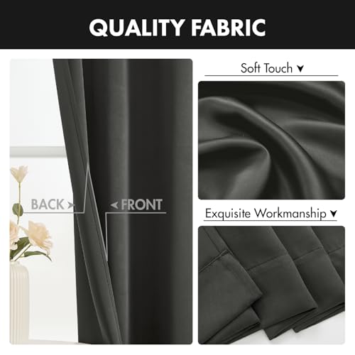MIULEE Blackout Curtains 4 Panels Sets Dark Grey 63 Inch Length, Top and Bottom Rod Pocket Room Darkening Curtains for Bedroom Windows, 4 Pack Solid Thermal Insulated Light Blocking Curtain Drapes - color: Dark Grey, size: 40"W x 63"L (Pack of 4)
