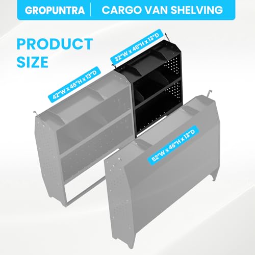 Cargo Van Shelving Storage System Low/Mid/High Roof Steel Van Shelves Fit for Ford Transit,GMC,NV,Chevy Express, Promaster,Sprinter and Metris,32" W x 46" H x 13" D - size: 32" W x 46" H x 13" D