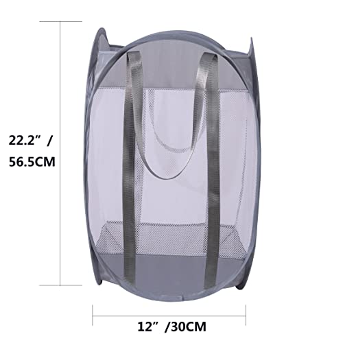 with strong handles Laundry Hamper,Tear Proof Pop Up Laundry Hampers, foldable mesh Laundry basket. Used for travel, laundry room,university dormitory or toy storage, etc.(Vertical (Grey))…………