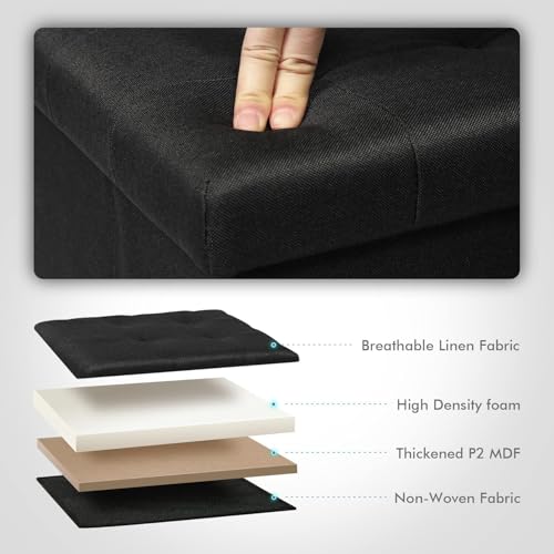 B FSOBEIIALEO Storage Ottoman Cube, Storage Chest Folding Foot Rest Seat, Linen Black 12.6"X12.6"X12.6" (2 Pack) - color: Black