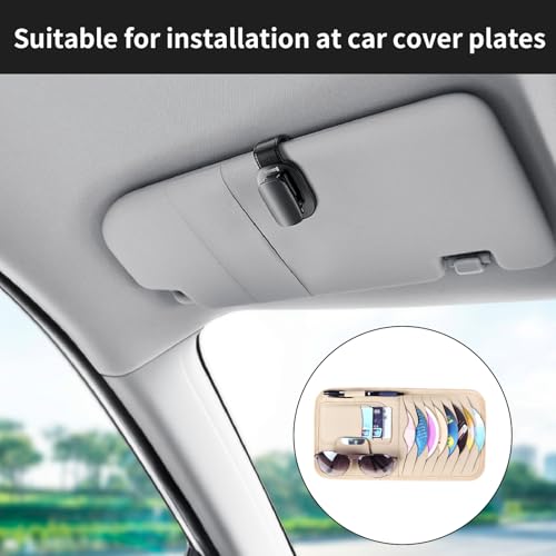 1 Pcs Beige Car Sun Visor Cd Holder, Car DVD Vehicle Visor Case,Fits for Most Car - color: Beige