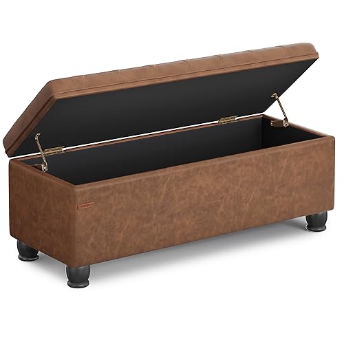 SONGMICS Storage Ottoman, Storage Bench, Tufted Entryway Bedroom Bench, 17.7 x 46.5 x 17.7 Inches, Hinges Easy Lid Operation, Wooden Legs, Synthetic Leather, Loads 330 lb, Coffee Brown ULOM071K01 - color: Coffee Brown, style: Classic(17.7"D x 46.5"W x 17.