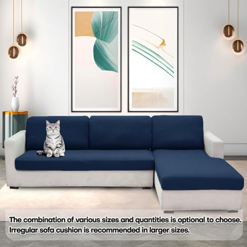 ZNSAYOTX Stretch Cushion Covers Sofa Loveseat Cushion Couch Seat Covers Slipcovers Soft Replacement Unique Pattern Furniture Protector with Elastic Bottom (Navy, 1 Pc 2-Seat Cushion Cover) - color: Navy Blue, size: 1 Cushion Loveseat