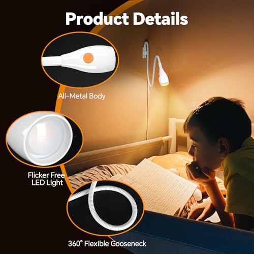 Wall Mounted Reading Light, Minimalist Headboard Mount Book Light, Dimmable LED with Lamp Head Switch Reading Lamp, USB-C Powered, CRI 95+ (4000K + Amber Nightlight) -White - color: White