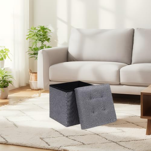 B FSOBEIIALEO Storage Ottoman Cube Foldable Footrest, Chest & Seat for Living Room, Nursery, Bedroom 12.6 Inch Cube (Linen Grey) - color: Grey