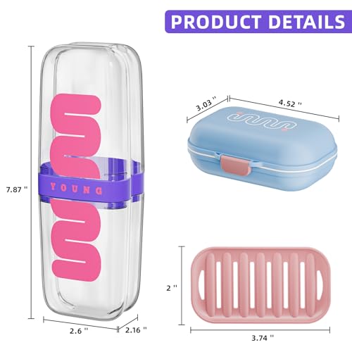 VITVITI Travel Soap Case Container, Portable Toothbrush Travel Case Dish Tray, 7.88 Inch Toothpaste Traveling Toothbrush Holder Set with Cover for Trip/Bathroom/Camping, Purple - color: Purple