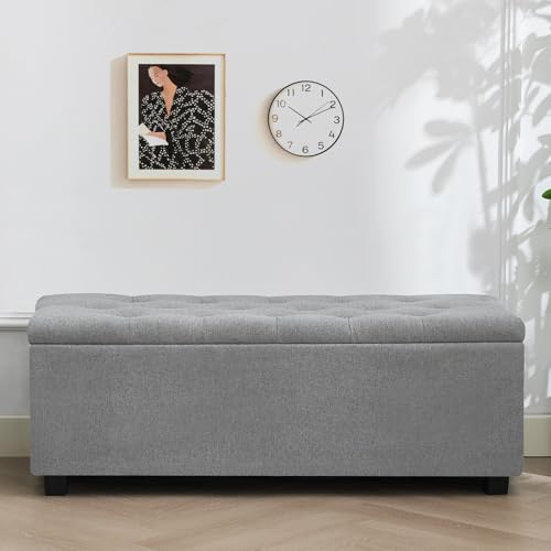 43" Ottoman with Storage and Sturdy Metal Frame, Tufted Upholstered Storage Bench, Modern Footboard Hideaway Chest with Removable Lid and Footrest for Living Room, Entryway (Light Gray) - color: Light Gray