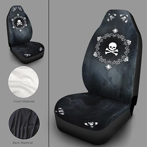 Bulopur Cute Black Gray Skull Set of 2 Car Seat Covers Universal Auto Front Seats Protector Fits for Car,SUV Sedan,Truck - color: Black Gray Skull Floral