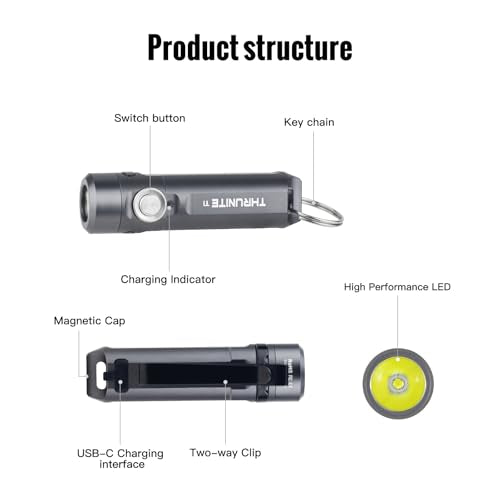 ThruNite Ti Keychain Flashlight, USB-C Rechargeable EDC Pocket Light, 650 Lumens with Magnetic Tailcap, 5 Modes, IPX-6 Waterproof Mini Flashlight for Camping, Everyday Carry (Grey) - color: Grey Cool White