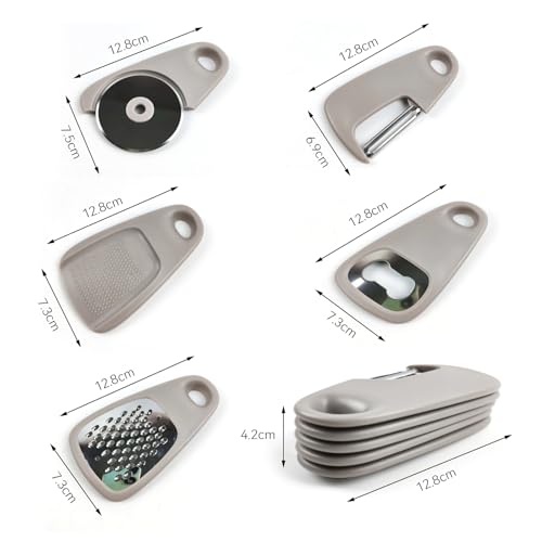 5 Pack Kitchen Gadgets Set,Cheese Grater, Bottle Opener, Fruit Vegetable Peeler, Pizza Cutter, Garlic Ginger Grinder,Stackable Cooking Tools Space Saving for Kitchen.