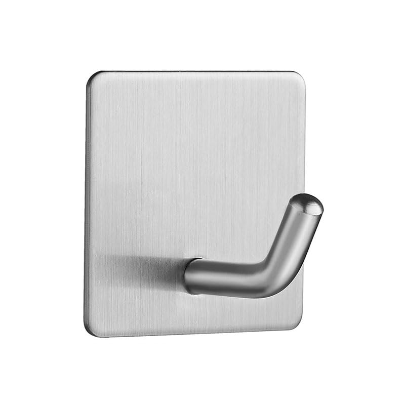 8 Pack Adhesive Wall Hooks, Self-Adhesive Hooks for Bathroom, Door Back Stick-On Towel Hooks, Hanging Coat Hat Key Washcloths Aprons Oven Mitts for Kitchen Shower Garage Home, Silver - style: S-Silver-45°