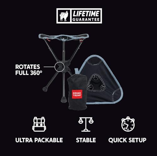 GRAND TRUNK Compass 360° UC Swivel Stool | Ultra-Compact Foldable Camping Seat | 260 lb Capacity | 7000 Series Aluminum Frame, Portable for Hiking & Travel | Sea Black
