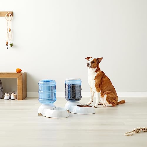Amazon Basics Large Capacity Automatic Pet Water Dispenser and Gravity Feeder Set, Easy to Clean, 456.6fl.oz Food, 382.1fl.oz Water, Pack of 2 - size: Large, style: Waterer + Feeder