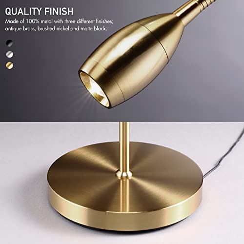 O’Bright Ray – Adjustable LED Beam Floor Lamp, Dimmable and Zoomable Spotlight, Flexible Gooseneck, Reading/Crafting Standing Lamp, Work Table Light, Antique Brass - color: Antique Brass