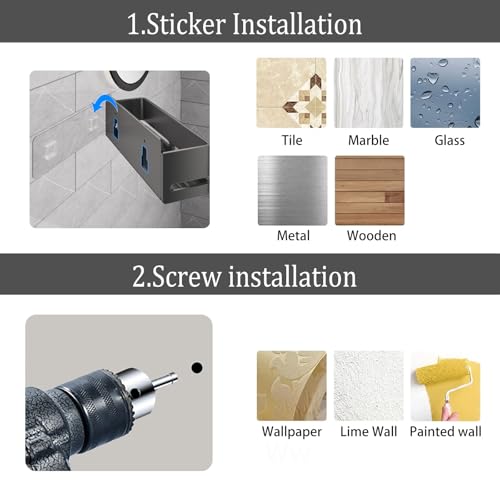 Bathroom Shower Caddy (5-piece Set Storage Rack), wall-Mounted Shelf with soap Dish and Toothbrush Holder, no Drilling Required, Ideal for Bathroom Storage and Also Suitable for Kitchen (Grey) - size: Grey-5-piece set