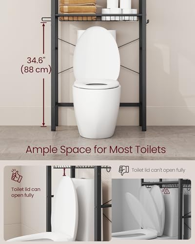 VASAGLE BARNET Collection - Over the Toilet Storage, Over Toilet Bathroom Organizer with Adjustable Shelves and Basket, 3 Hooks, Space Saving, 9.4 x 23.6 x 68.1 Inches, Rustic Brown UBTS114KD01S - color: Rustic Brown, style: 4 Tiers (68.1" H)