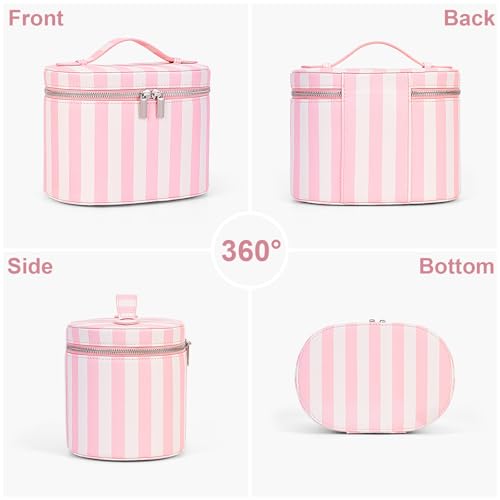 YFGBCX Checkered Makeup Bag Vanity Case with Divider Travel Toiletry Bag Women Cosmetic Bag Makeup Organizer Case - color: Striped-Pink