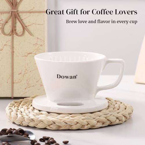 DOWAN Pour Over Coffee Maker, Non-Electric Pour Over Coffee Dripper with Open Base Design, Manual Brew Maker, Single Cups Porcelain Slow Brewing Accessories for Gifts, White - color: White with Open Base Design