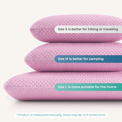 Travel Pillow Memory Foam Pillows, Camping Pillow-Compressible Medium Firm, Breathable Cover, Ideal Backpacking Hiking, Bed Pillows, Airplane and Car (Apricot Pink, M) - color: Apricot Pink, size: M-17.7*11.8in