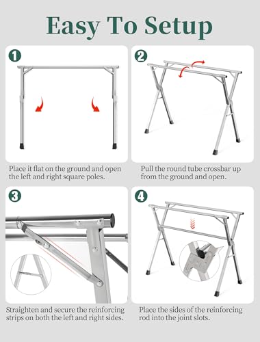 79 Inches Heavy-Duty Stainless Steel Folding Clothes Drying Rack Clothing Indoor Outdoor Anti-Rust 20 Windproof Hooks Portable & Foldable Laundry Rack (79'') - size: 79''