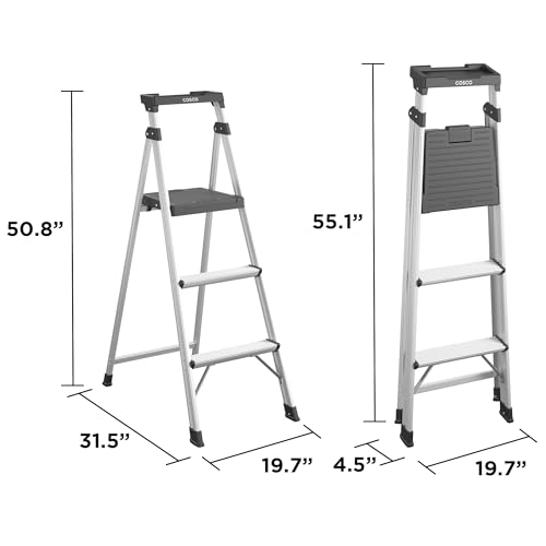 Cosco 3-Step Lightweight Aluminum Folding Step Ladder with Non-Marring Leg Tips, Slip-Resistant Platform, ANSI Rated 225 lbs, Home Furniture and Furnishings - style: 3 Step