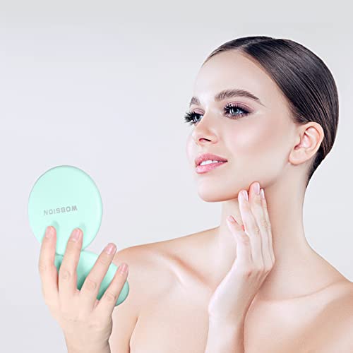 WOBSION LED Lighted Travel Makeup Mirror, 1x/10x Magnification, Compact, Portable for Handbag, Purse, Pocket, 3.5 inch Illuminated, Folding, Handheld, 2-Sided, Round, Cyan - color: 3.5inch Battery Cyan