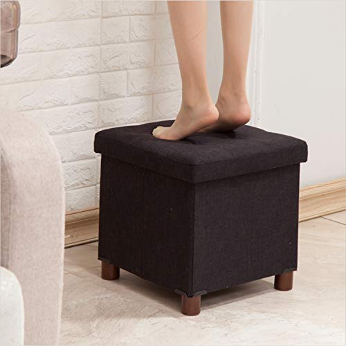 15 Inch Storage Ottoman with Wooden Legs - Cube Foot Rest Stool, Square Footstool, Comfortable Seat with Lid, Foldable Fabric Ottoman, Space-Saving Black - color: Squ Black