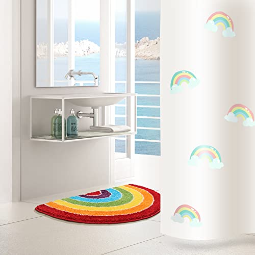 Panstar Rainbow Bath Mat for Bathroom, Luxury Absorbent Bathroom Mats Non Slip, Cute Colorful Striped Bathtub Rug Fun Fluffy Shower Rugs Washable