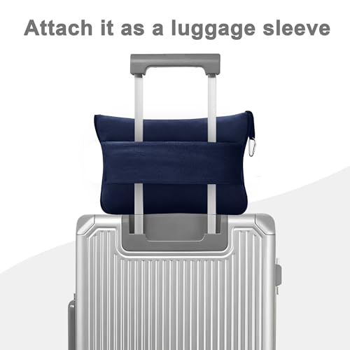 Travel Blanket and Pillow Compact, Premium Soft 2 in 1 Airplane Blanket with Soft Bag Pillowcase,Hand Luggage Sleeve and Backpack Clip (Navy) - color: Navy
