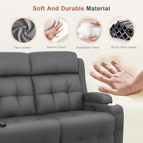RV Loveseat Recliner Sofa, Reclining Loveseats Couch for RV Furniture, Home Theater Seating with Massage, USB, Insert Pockets, Cup Holders, 150° Wall Hugger RV Recliners Sleeper Sofa - color: Dark Gray, size: Loveseat-G1