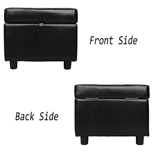 H&B Luxuries Tufted Leather Square Flip Top Storage Ottoman Cube Foot Rest (Black) - color: Black