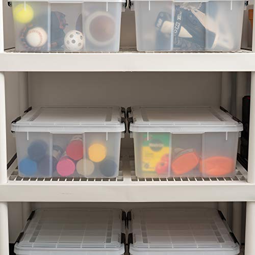 IRIS USA WeatherPro 31 Qt Storage Bins with Lids, 6 Pack, BPA-Free Plastic Gasket Box with Tight Latch and Seal, Stackable Nestable Tote Tub - Clear/Black - size: 31 Qt, style: 6 Pack