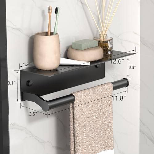 Black Paper Towel Holder Wall Mount with Shelf for Bathroom, Matte Black Adhesive Hand Towel Holder for Bathroom Kitchen RV - color: Black General