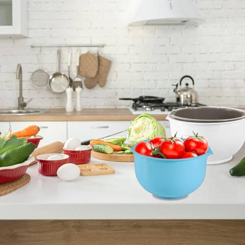 3pcs Mixing Bowls with Pour Spout-Nesting Design Saves Space - Non-Slip, BPA Free, Dishwasher Safe Plastic - Kitchen Cooking and Baking Supplies (White)