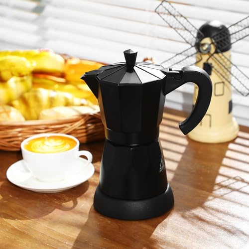 Coffee Pot 6 Cup Electric Espresso Coffee Maker Italian Moka Maker 300ml Portable Aluminum Espresso Machine Cafetera Moka Pot with Detachable Base, Gift for Home Travel(Black) - color: Black