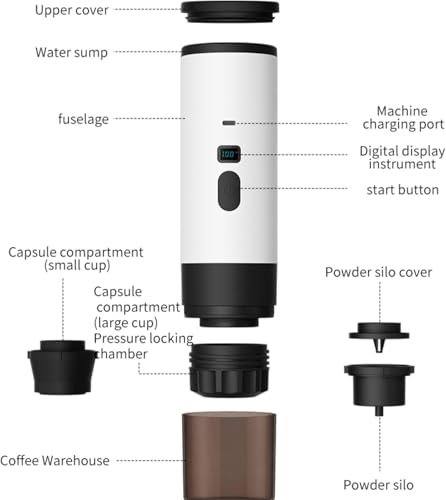 3-in-1 Portable Coffee Maker, 15 Bar Portable Espresso Machine with LED Display and 90ml Sink, Compatible with Ground Coffee & Capsules(Ns&DG) for RV, Hiking, Office, Auto-Heating, USB-C (White) - color: White