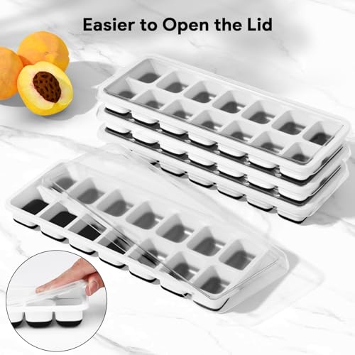 Ice Cube Trays 4 Pack, Airabc Silicone Ice Cube Trays with Removable Lid, Easy-Release Flexible 14-cube Ice Trays, LFGB Certified and BPA Free, Stackable Ice Trays with Covers for Cocktail, Freezer - color: Black
