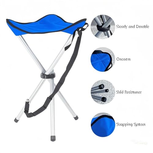 Folding Camping Stool,16.5" Folding Camping Chairs,Portable Tripod Seat,Outdoor Travel Tall Chair for Camping Walking Hunting Hiking Fishing Mountaineering Picnic Beach BBQ Garden Lawn(Blue) - color: Blue