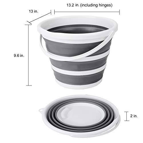 Eurow Indoor and Outdoor Collapsible Bucket with Handle, 10 Liters, 2.6 Gallons, Gray and White (Pack of 2) - size: 13.2” x 13” x 9.6” (Pack of 2)