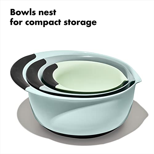 OXO Good Grips 3-Piece Plastic Mixing Bowl Set - Cadet Blue,Tower Gray,Jade,Small,Medium,Large,(Pack of 4) - color: Cadet Blue/Tower Gray/Jade, size: Small, Medium, Large (Pack of 4)