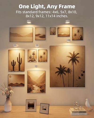 Picture Lights for Wall, 2000mAh Rechargeable Magnetic Art Lights with 3 Color Temps & RGB, Remote Dimmable Battery Operated Wall Light for Bedroom, Living Room, Gallery (White, 6 Pack) - color: White