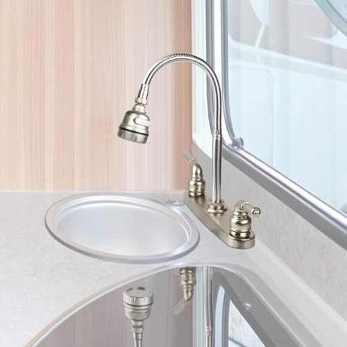 RV Kitchen Faucet,Camper Faucet Kitchen Replacement RV Sink Faucets with Flexible Arch 360 Swivel Rotatable Sprayer for Campers,Travel Trailers,Motorhomes,8 inch 2 Hole,Non-Metallic,Brushed Nickel - color: Brushed Nickel