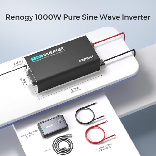 Renogy Inverter PUH, 1000W Pure Sine Wave Power Inverter with UPS Transfer Switch & Bluetooth, 12V DC to 120V AC Converter for RV, Truck, Home,Camping - 2000W Surge Power, Remote Monitoring - size: 1000W(Built-in BT & ATS)