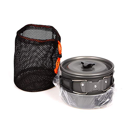 JZK Camp Cookware 2-3 People Set, Pan Pot Teapot Lightweight Outdoor Portable Camping Cooker Set for Trekking Hiking BBQ Picnic Campfire